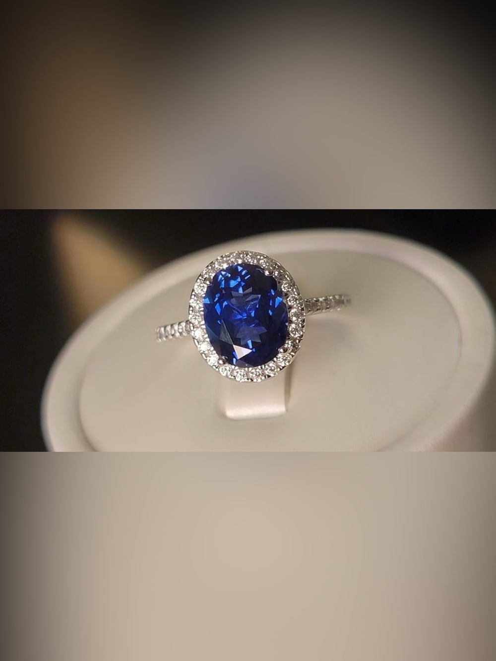 4 CT Royal Blue Sapphire Ring Sterling Silver Oval Halo 38 5A CZ VVS Clarity